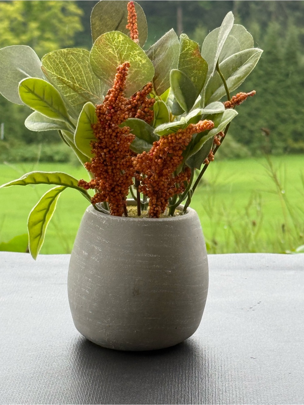 Modern Faux Greenery Arrangement in Gray Ceramic Pot